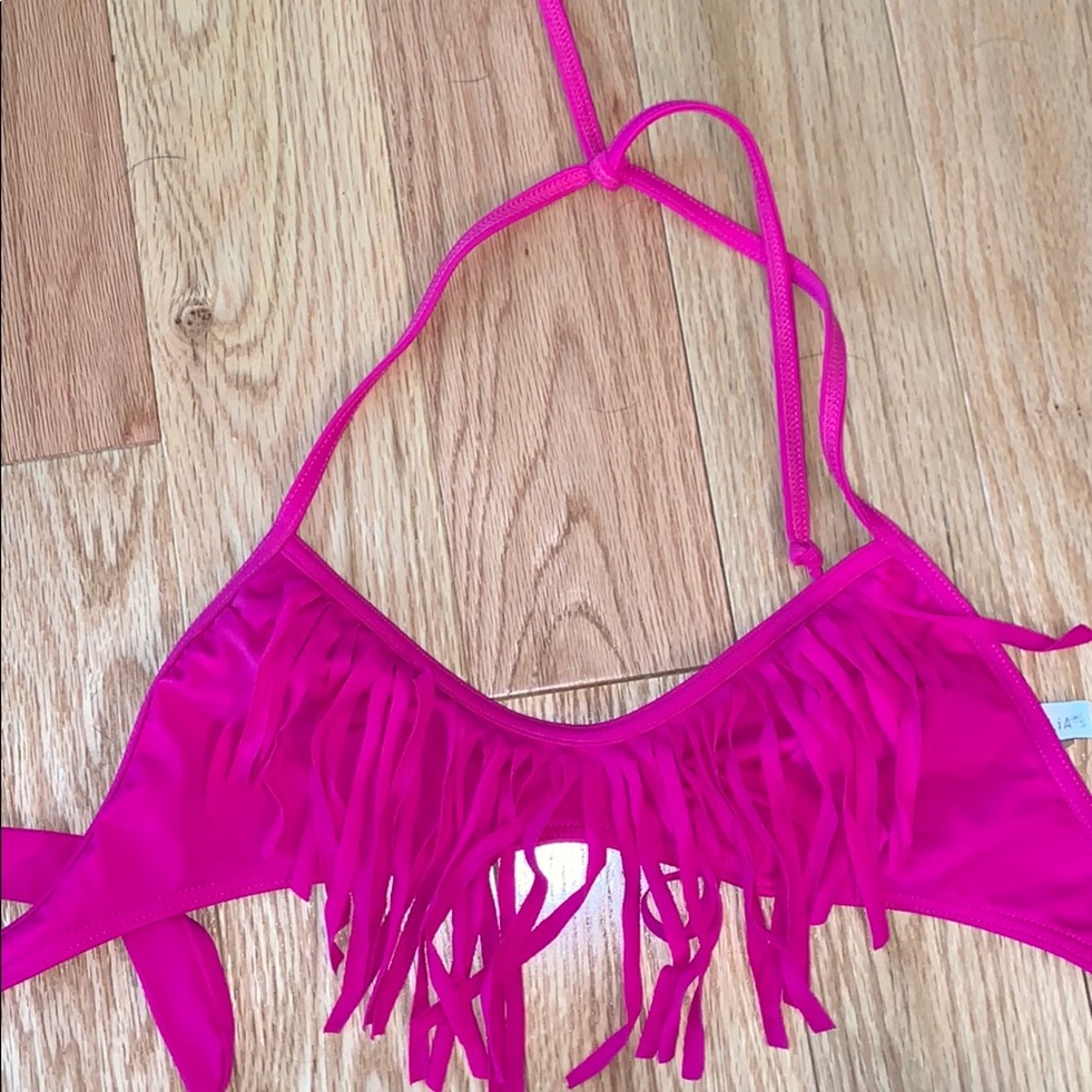 Pink fringe swim bikini top